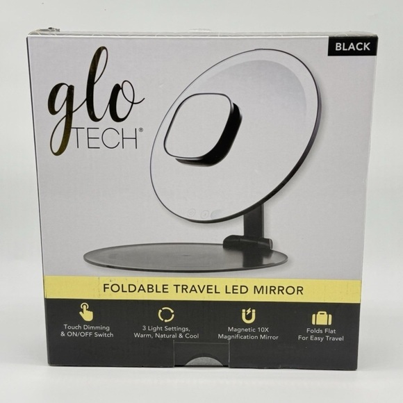 Black Foldable LED Mirror | GLO Tech - Picture 1 of 8
